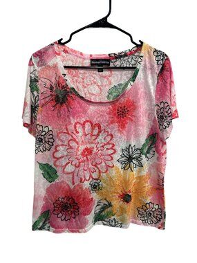 Thomas & Olivia XL Floral Print Short Sleeve Top Multicolor Scoop Neck Boho Chic